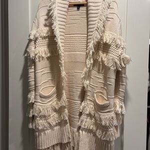 Banana Republic Textured Fringe Cardigan in Cream